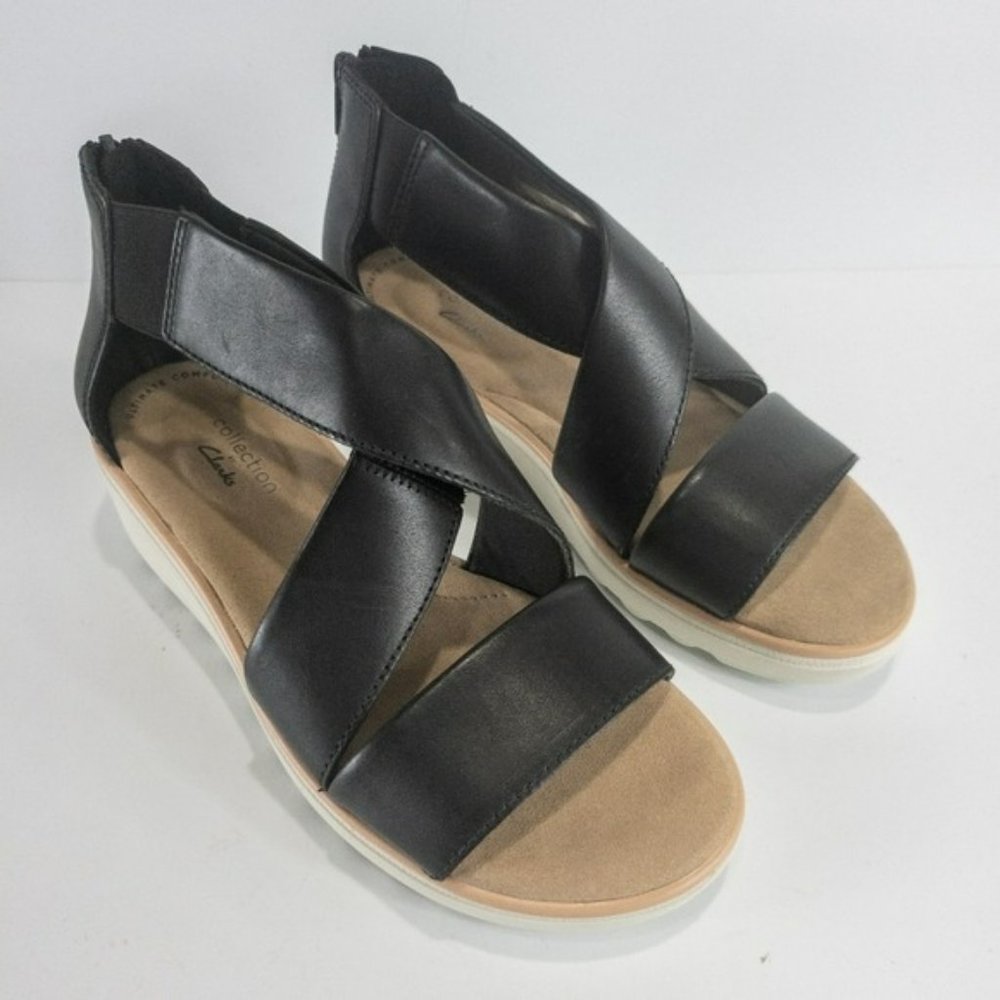 Clarks Jillian Rise Wedge Sandals Black Leather -6 - Picture 6 of 8